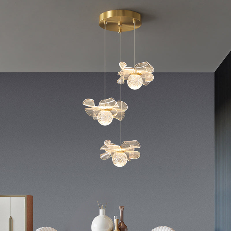 Minimalist Flower Shaped Shade Hanging Lamp, Art Deco Acrylic Shade Hanging Light for Bedroom