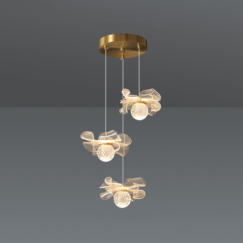 Minimalist Flower Shaped Shade Hanging Lamp, Art Deco Acrylic Shade Hanging Light for Bedroom