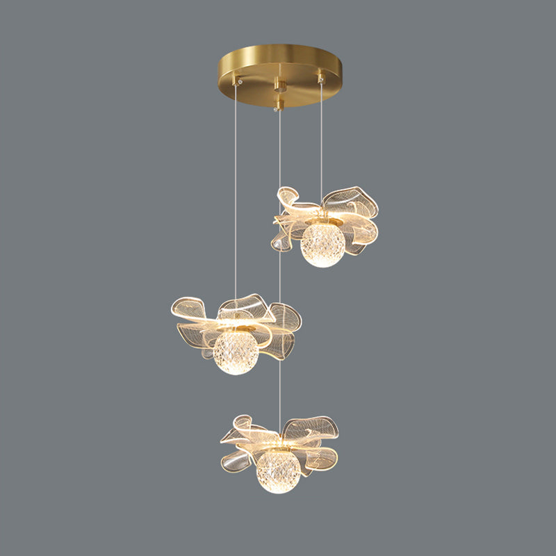 Minimalist Flower Shaped Shade Hanging Lamp, Art Deco Acrylic Shade Hanging Light for Bedroom