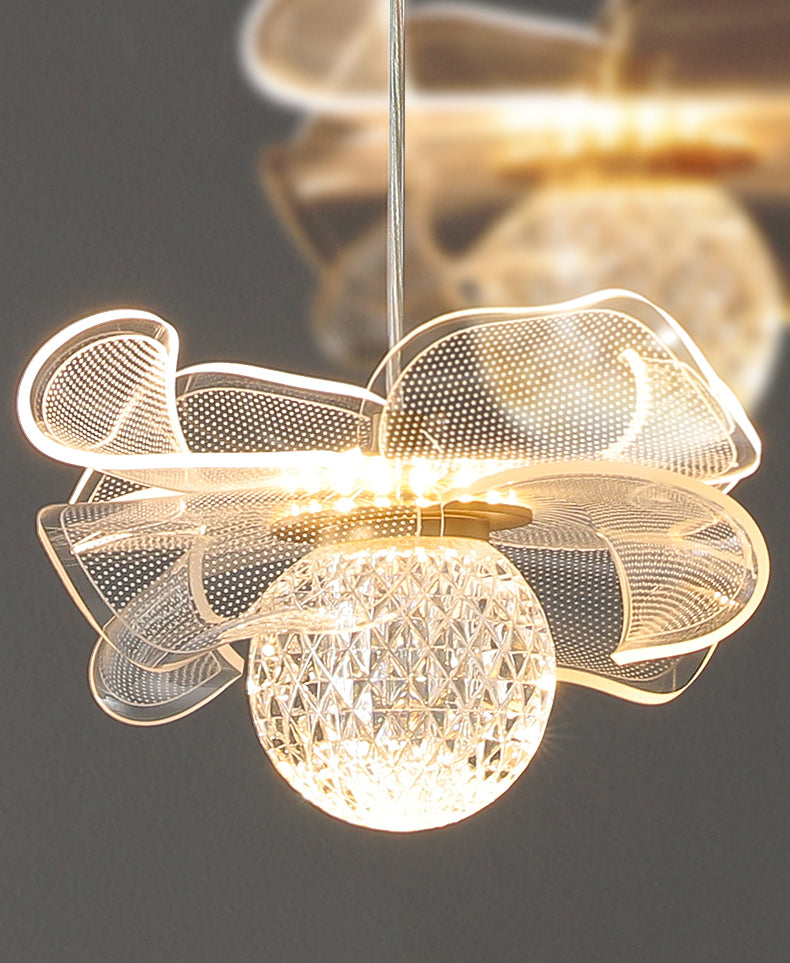Minimalist Flower Shaped Shade Hanging Lamp, Art Deco Acrylic Shade Hanging Light for Bedroom