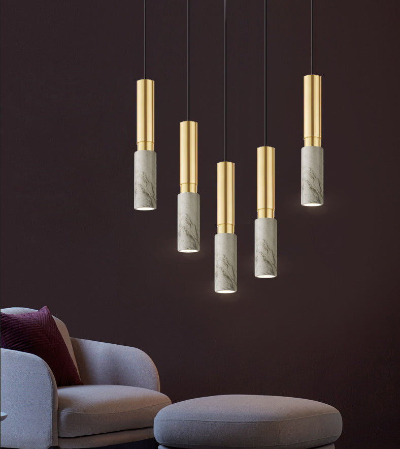Minimalism Hanging Ceiling Light Marble 1-Light Cylinder Ceiling Pendant Light