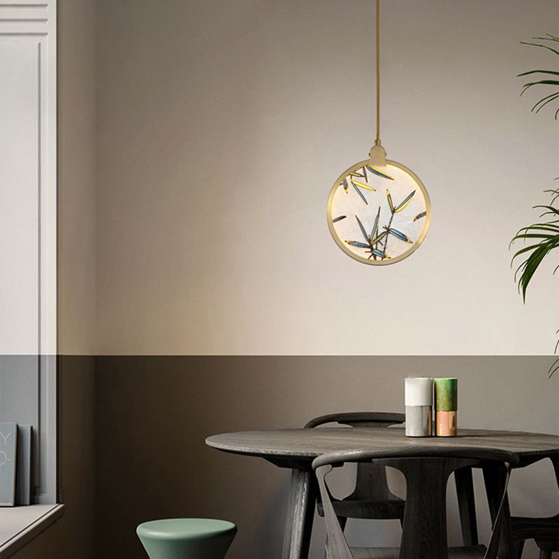 Postmodern Hanging Light Kit Bronze 1-Light Circle Ceiling Light for Bedroom