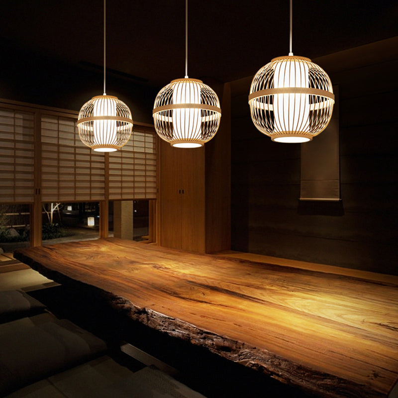 1-Light Bamboo Suspension Pendant Light Japanese Down Mini Pendant for Tea Room