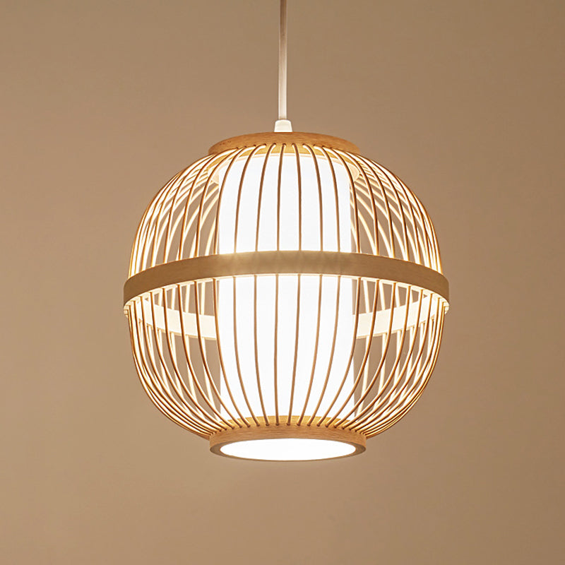 1-Light Bamboo Suspension Pendant Light Japanese Down Mini Pendant for Tea Room