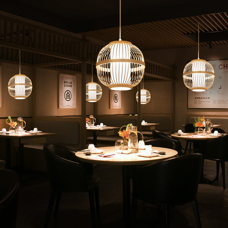 1-Light Bamboo Suspension Pendant Light Japanese Down Mini Pendant for Tea Room