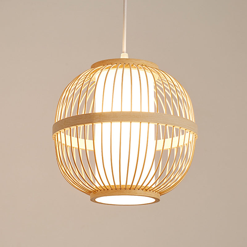1-Light Bamboo Suspension Pendant Light Japanese Down Mini Pendant for Tea Room