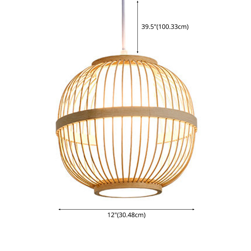 1-Light Bamboo Suspension Pendant Light Japanese Down Mini Pendant for Tea Room