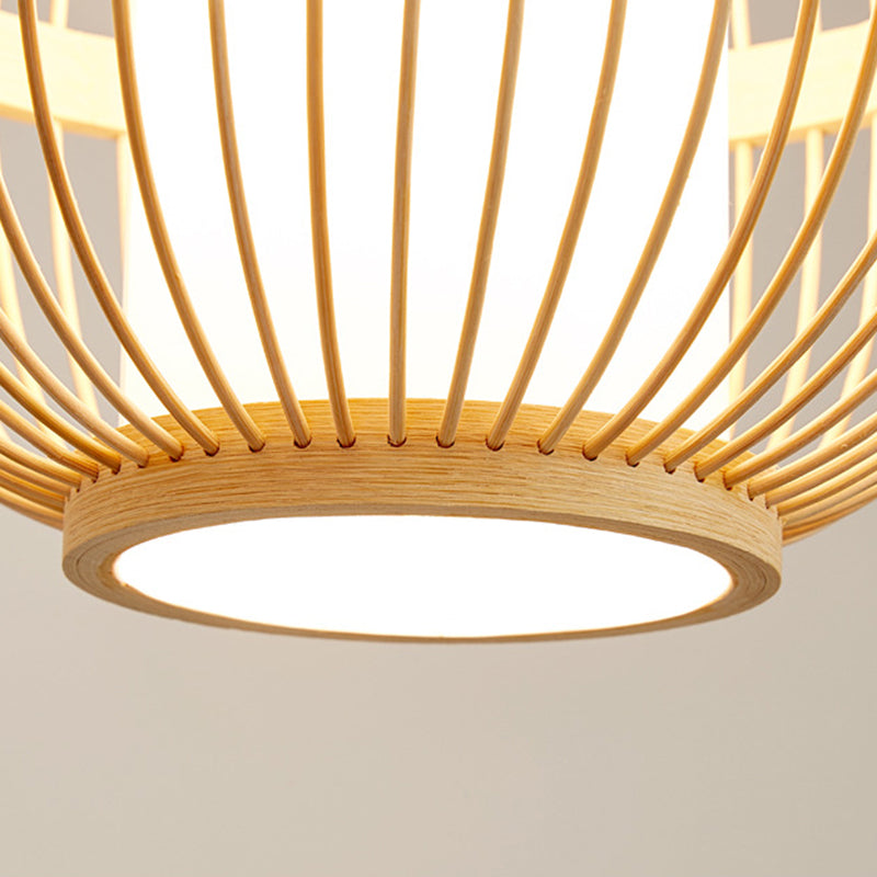 1-Light Bamboo Suspension Pendant Light Japanese Down Mini Pendant for Tea Room
