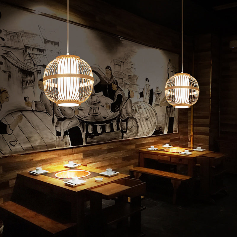 1-Light Bamboo Suspension Pendant Light Japanese Down Mini Pendant for Tea Room
