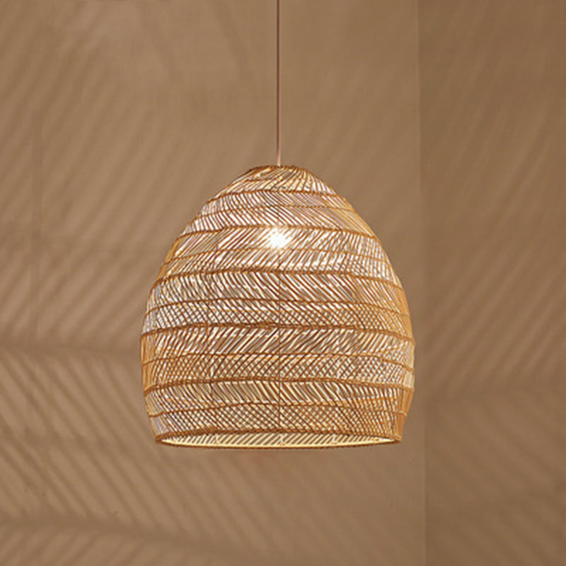 1-Light Bamboo Suspended Lighting Fixture Japanese Pendant Light Kit for Home-stay