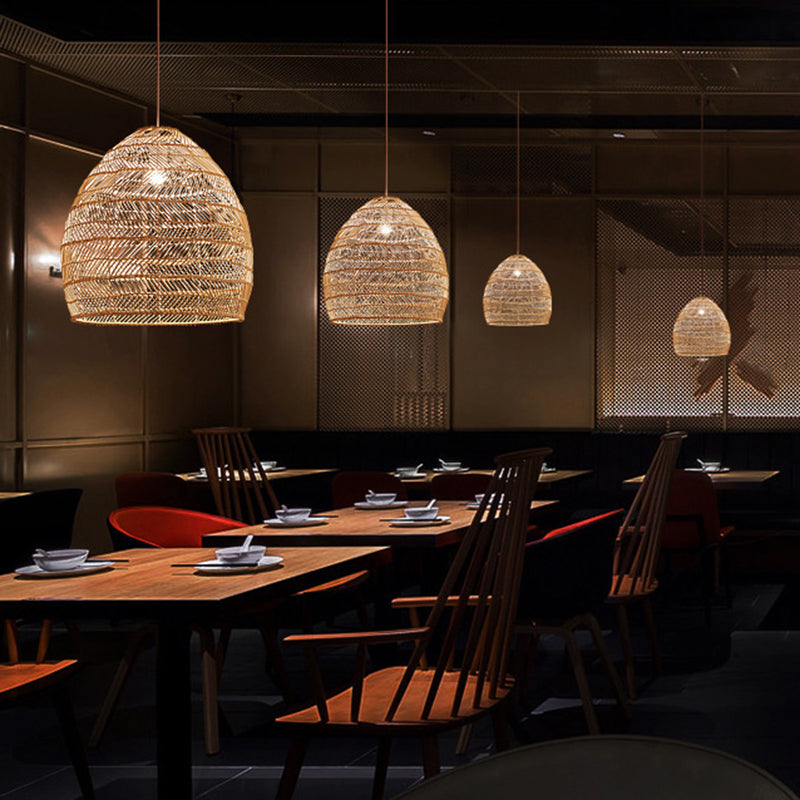 1-Light Bamboo Suspended Lighting Fixture Japanese Pendant Light Kit for Home-stay