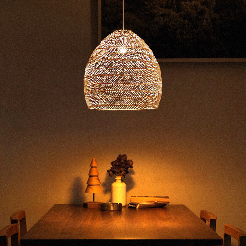 1-Light Bamboo Suspended Lighting Fixture Japanese Pendant Light Kit for Home-stay