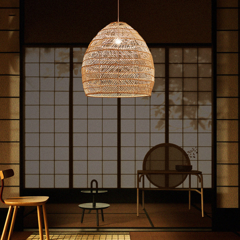 1-Light Bamboo Suspended Lighting Fixture Japanese Pendant Light Kit for Home-stay