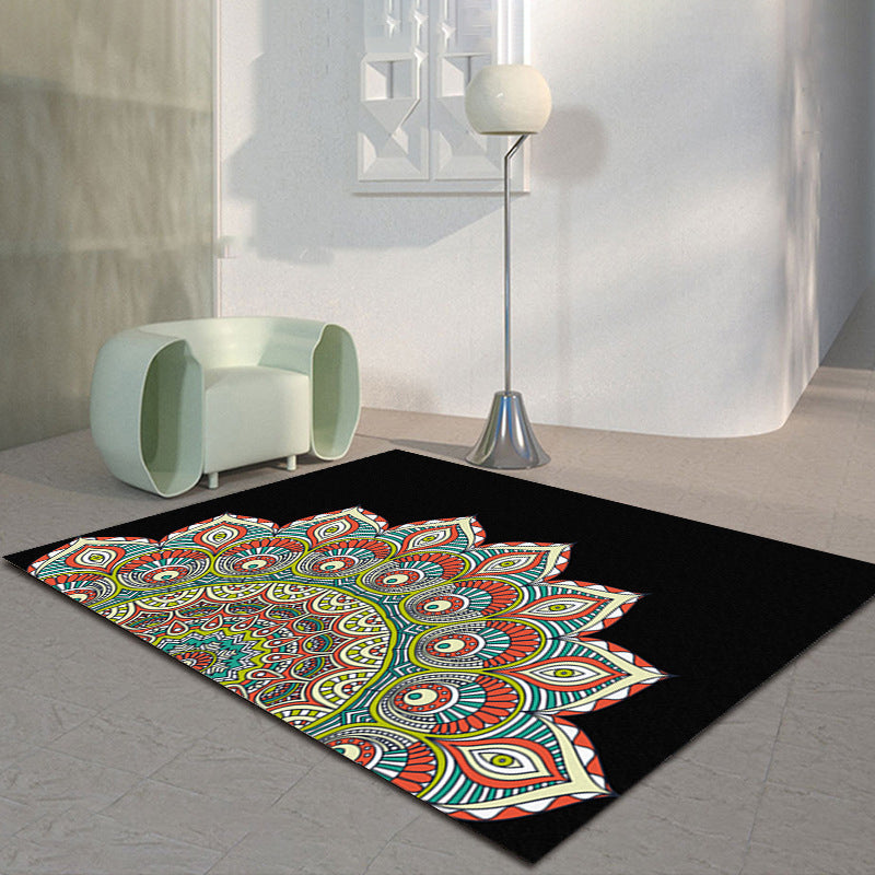 Orange Moroccan Rug Polyester Flowers Indoor Rug Stain Resistant Rug for Living Room