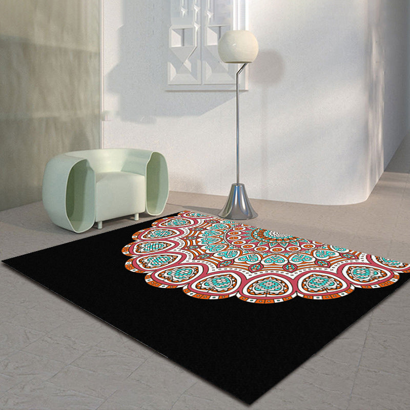 Tapis marocain orange Fleurs en polyester tapis d'intérieur Tapis résistant aux taches pour le salon