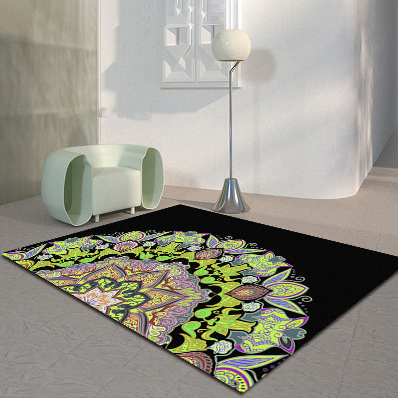 Blue Moroccan Rug Polyester Graphic Rug Non-Slip Backing Indoor Rug for Home Decor