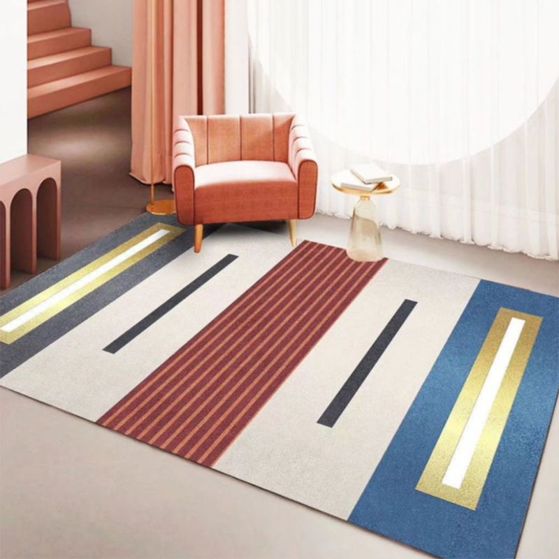 Navy Modern Carpet Polyester Striped Carpet Non-Slip Backing Area Carpet for Living Room