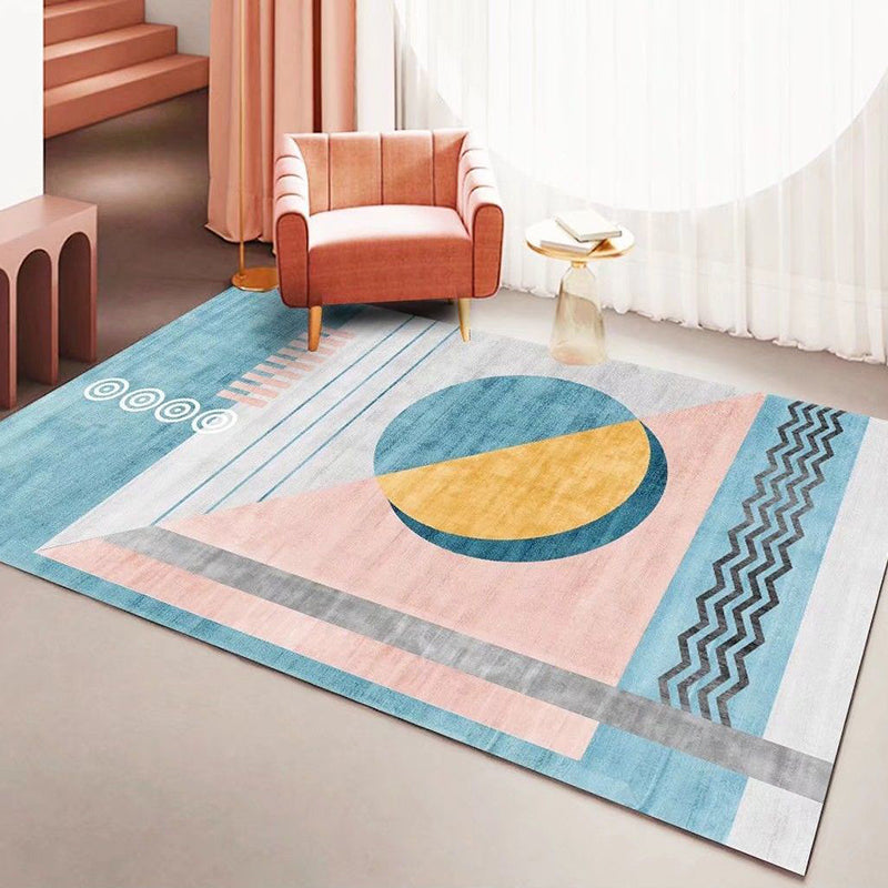 Navy Modern Carpet Polyester Striped Carpet Non-Slip Backing Area Carpet for Living Room
