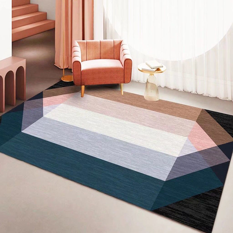 Dark Green Modern Rug Polyester Striped Area Rug Non-Slip Backing Rug for Drawing Room