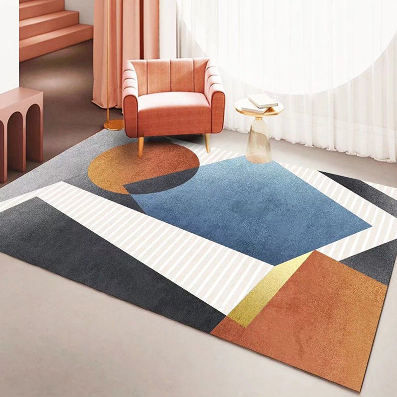 Dark Green Modern Rug Polyester Striped Area Rug Non-Slip Backing Rug for Drawing Room