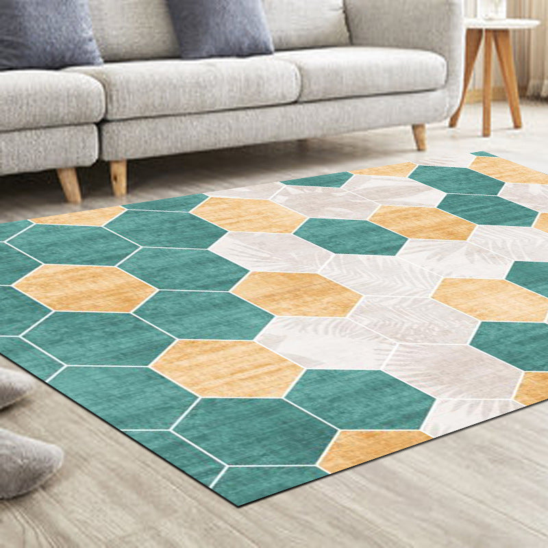 White Geometric Print Area Carpet White Polyester Area Rug Non-Slip Backing Rug for Home Decor