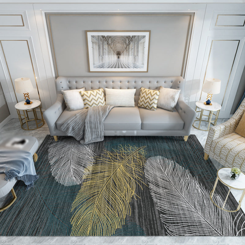 Modern Indoor Rug Minimalist Fish Print Polyster Carpet Washable Anti-Slip Carpet for Living Room