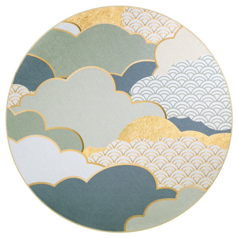 Colorful Modern Area Rug Green Color Block Carpet Stain Resistant Washable Rug for Living Room