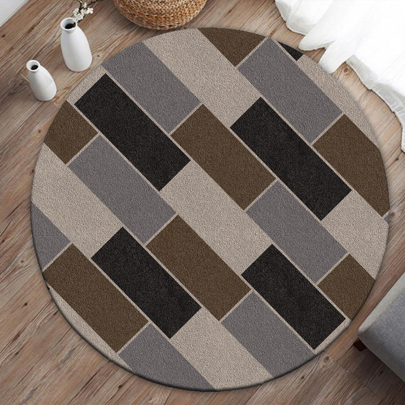 Modern Geometric Print Rug Black Polyester Area Carpet Stain Resistant Rug for Living Room