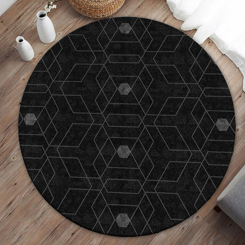 Modern Geometric Print Rug Black Polyester Area Carpet Stain Resistant Rug for Living Room