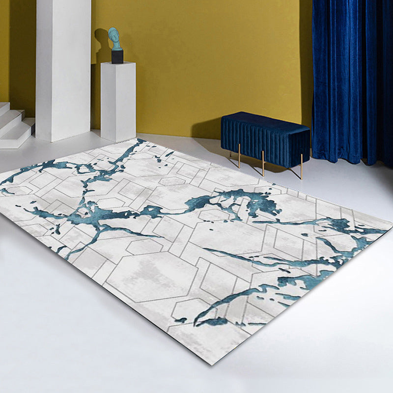 Contemporary Home Decoration Rug Marble Printed Carpet Polyester Non-Slip Backing Indoor Rug