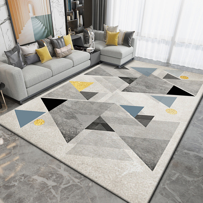 Light Grey Modern Rug Polyester Graphic Area Rug Non-Slip Backing Rug for Living Room