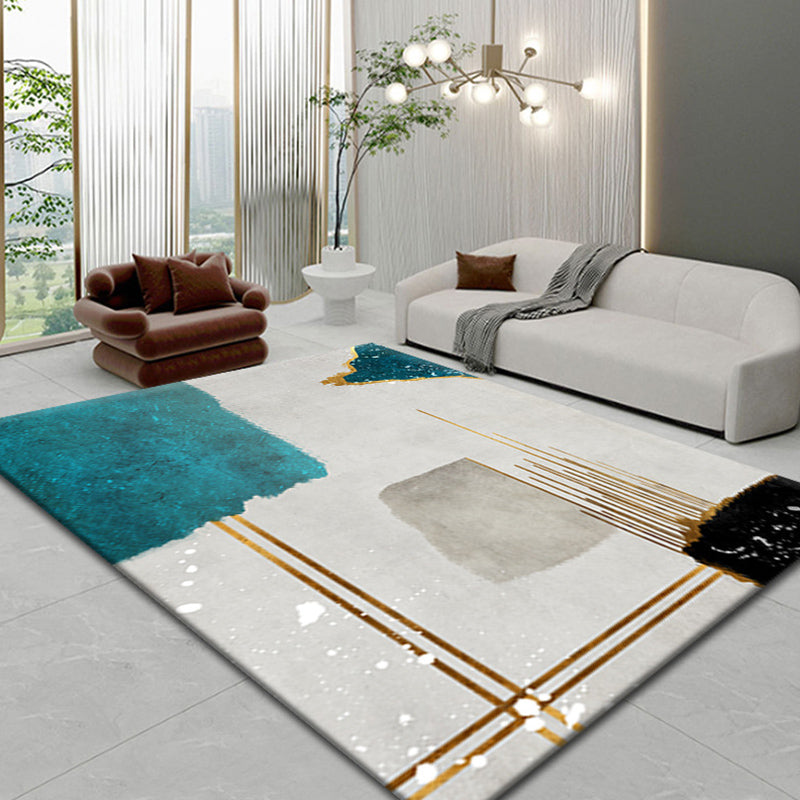 Light Grey Modern Rug Polyester Graphic Area Rug Non-Slip Backing Rug for Living Room