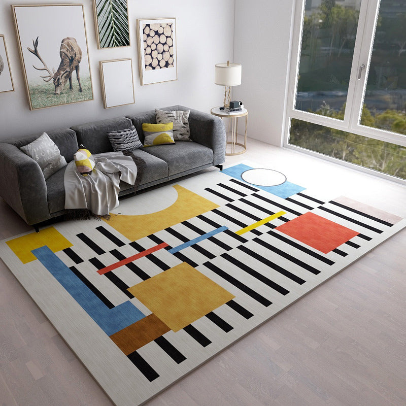 Modern Grey Area Carpet Geometric Pattern Polyester Rug Anti-Slip Washable Rug for Home Decor