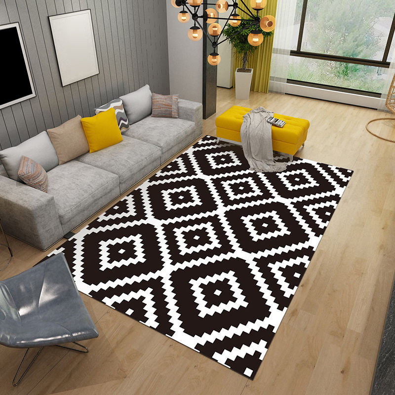 Modern Geometric Indoor Rug Washable Carpet Polyester Living Room Carpet with Non-Slip Backing