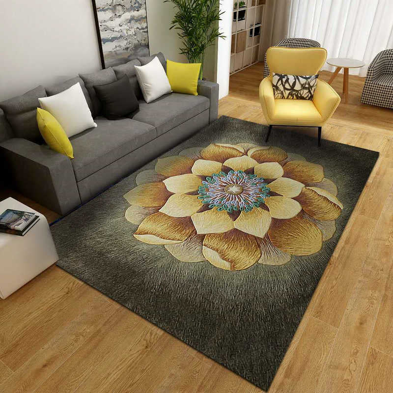 Modern Indoor Rug Bold Flower Print Carpet Washable Polyster Area Carpet with Non-Slip Backing