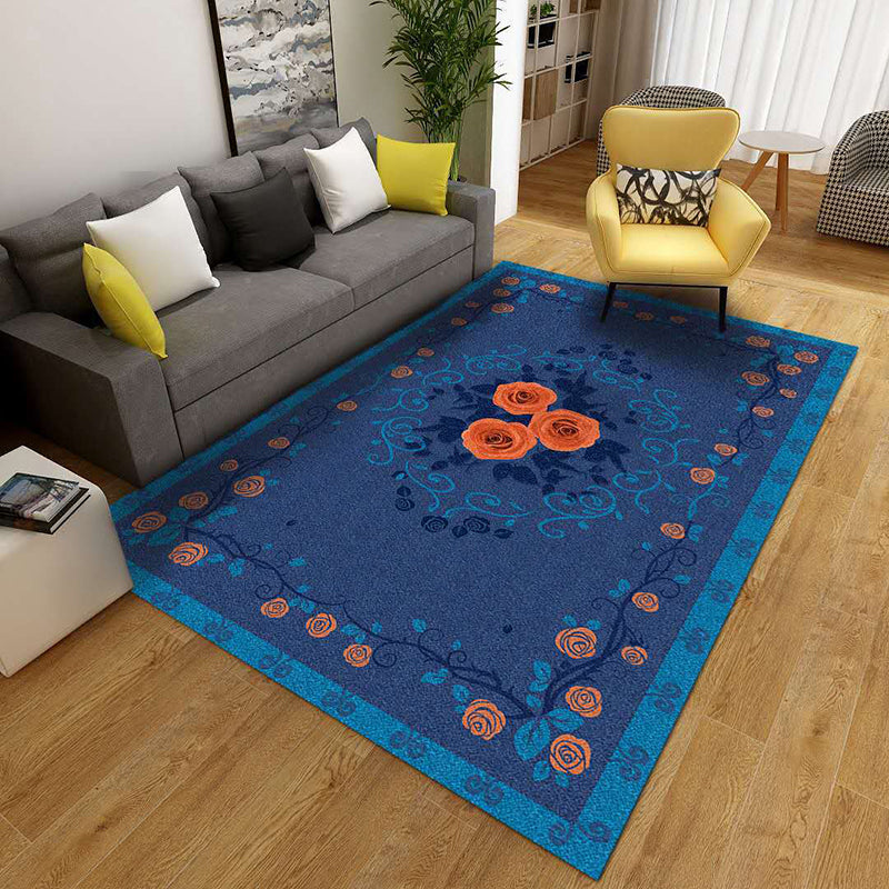 Modern Indoor Rug Bold Flower Print Carpet Washable Polyster Area Carpet with Non-Slip Backing