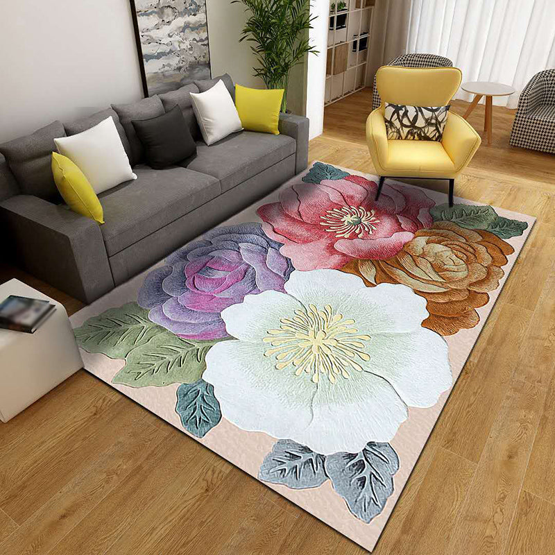 Minimalist Polyster Carpet Contemporary Plant Pattern Indoor Rug Washable Area Rug for Home Decor