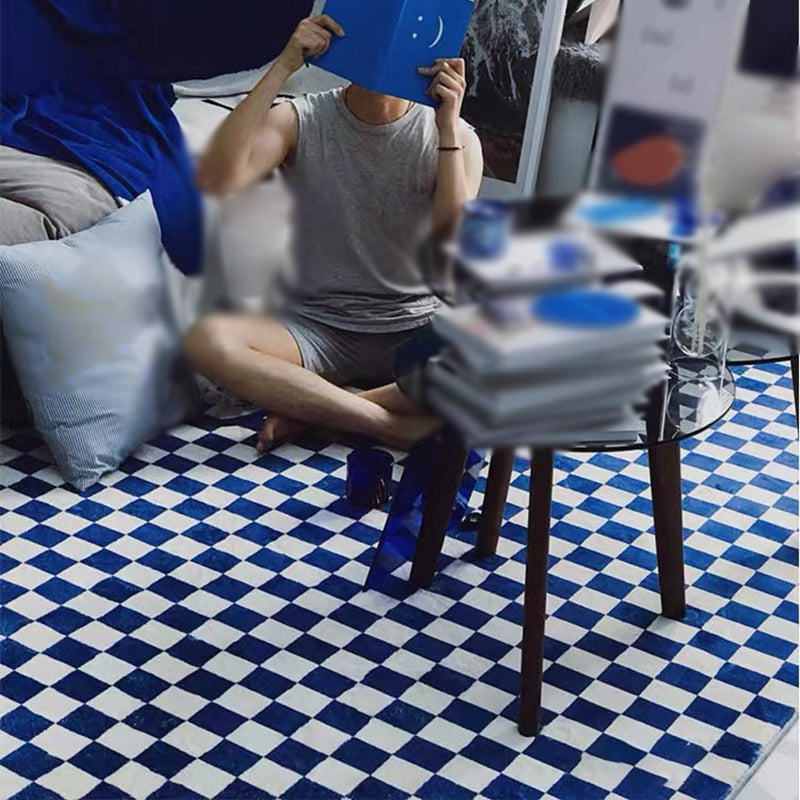 Minimalist Checkered Print Rug Polyester Area Carpet Stain Resistant Carpet for Home Decoration