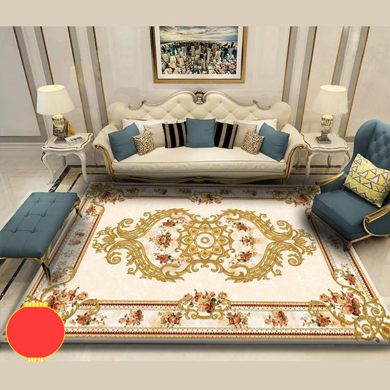 Dunkelroter Vintage Teppich Polyester Blumen Teppich Rutschhalter Teppich für Wohnzimmer