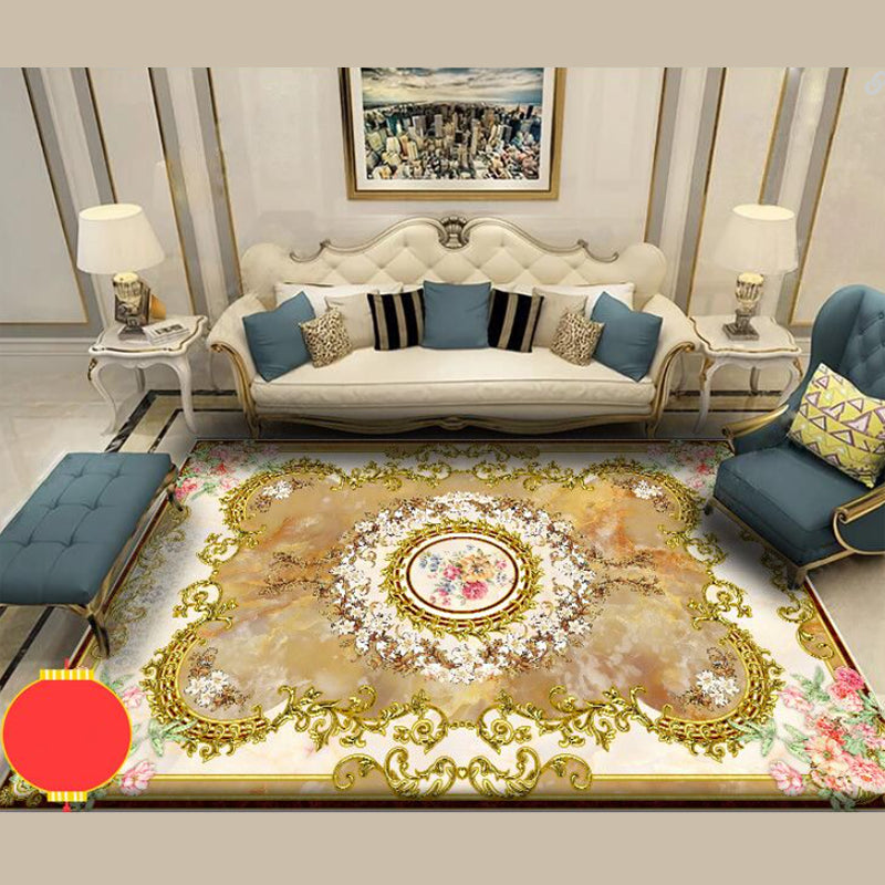 Dunkelroter Vintage Teppich Polyester Blumen Teppich Rutschhalter Teppich für Wohnzimmer