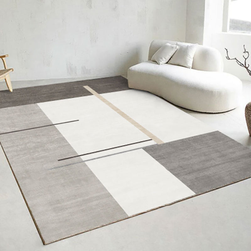 Modern Grey Area Rug Color Block Polyester Area Carpet Anti-Slip Backing Rug for Home Decor