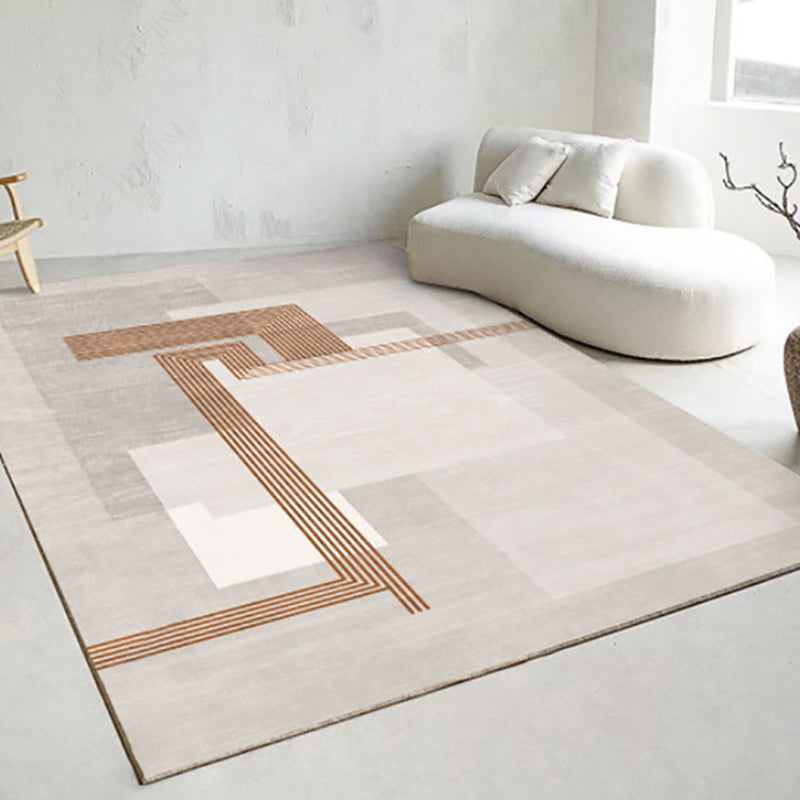 Modern Grey Area Rug Color Block Polyester Area Carpet Anti-Slip Backing Rug for Home Decor