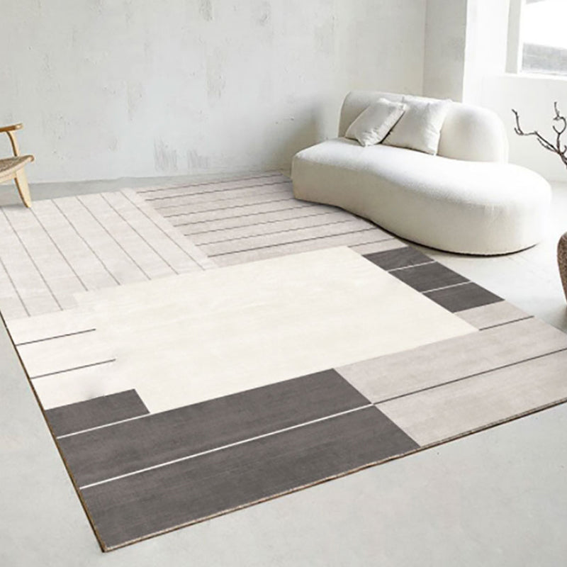 Modern Grey Area Rug Color Block Polyester Area Carpet Anti-Slip Backing Rug for Home Decor
