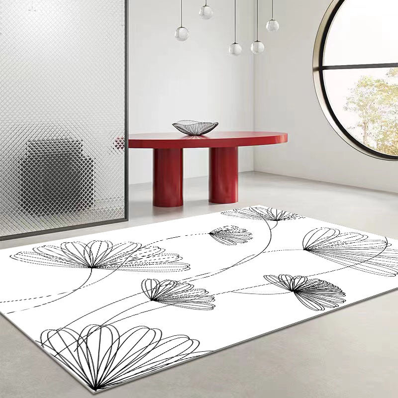 White Modern Rug Polyester Circle Area Rug Washable Indoor Rug for Living Room