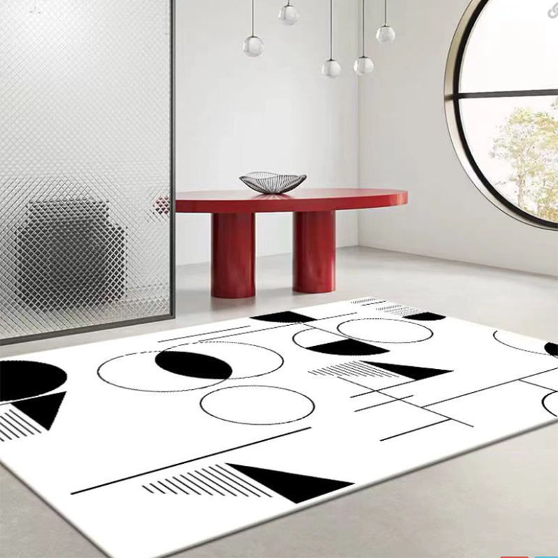 White Modern Rug Polyester Circle Area Rug Washable Indoor Rug for Living Room