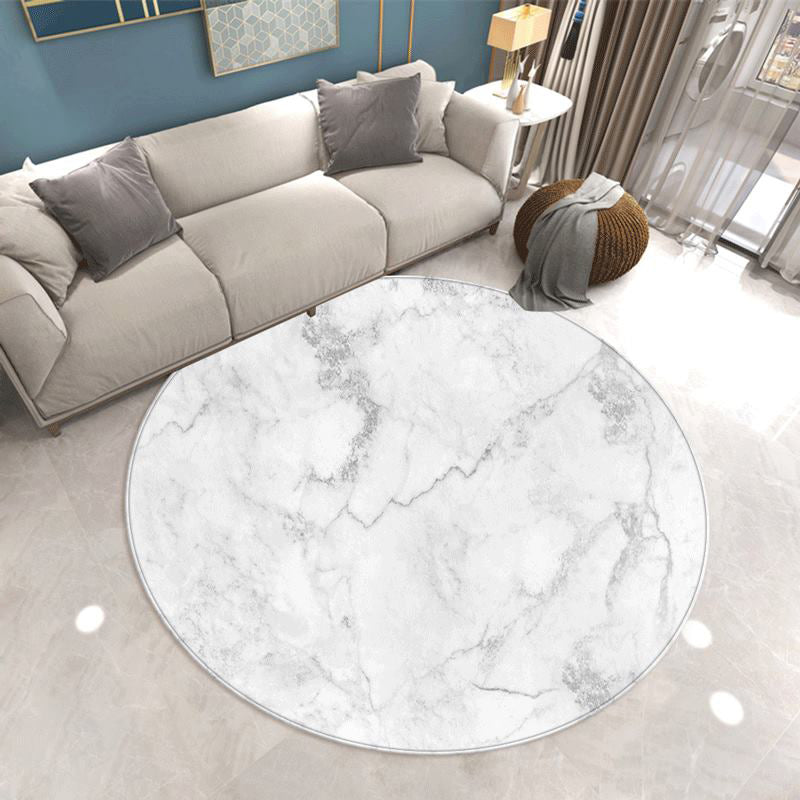 Round Gorgeous Carpet Simple Marble Print Indoor Rug Polyester Stain Resistant Carpet for Home Decor