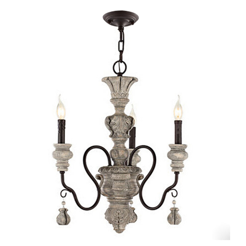 Resin Candlestick Hanging Lamp Traditional Dining Room Chandelier in Grey
