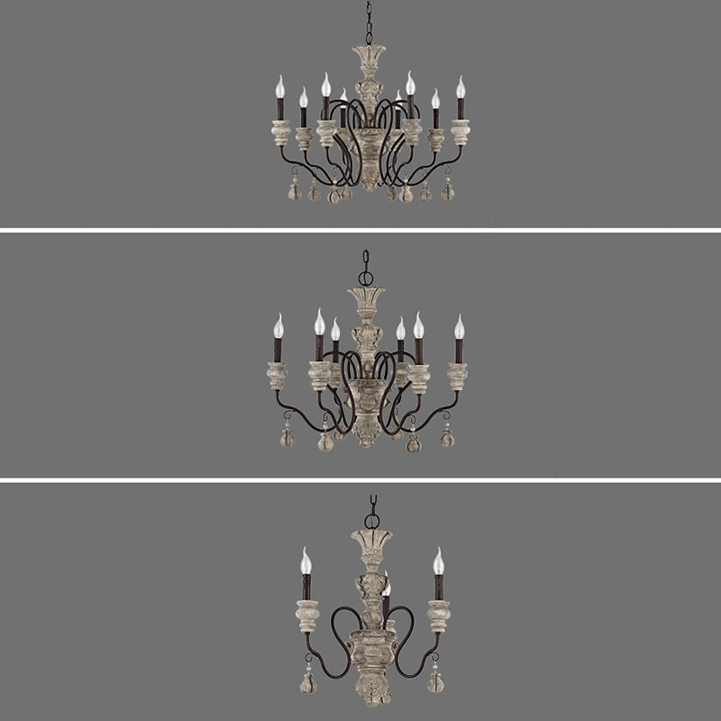 Resin Candlestick Hanging Lamp Traditional Dining Room Chandelier in Grey
