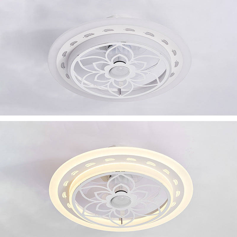Smart Bluetooth Music Runde Lüfterlampe Minimalistische Acrylschlafzimmer halb Flush Licht in Weiß