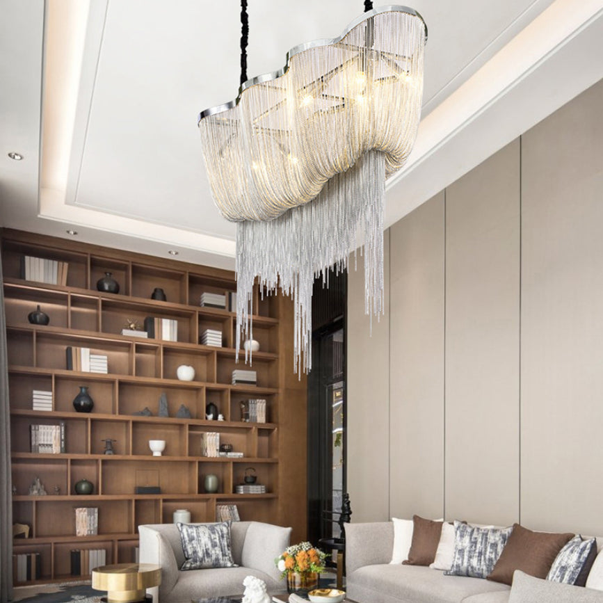 Chrome Postmodern Linear Lighting Fixtures Tassel Aluminum Down Lighting Pendant